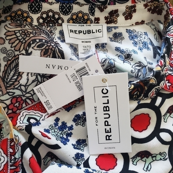 Republic Patchwork Tunic Blouse Long Sleeve Button Front - Picture 5 of 9